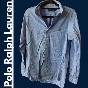 Polo Ralph Lauren: Blue + White Striped Dress Shirt, Size 15.5 (M).